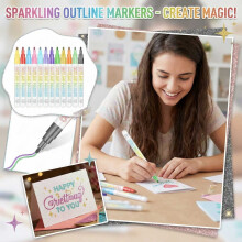 Dual-Line Highlighter Set (12 pcs) – Sparkle Outline Pens for Writing, Scrapbooking, Coloring, Journaling & Greeting Cards