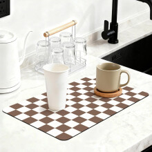 Pekkaxy Checkered Dish Drying Mat for Kitchen Counter, Absorbent Coffee Bar Mat for Espresso Machine Coffee Countertops Accessories