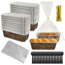 200PCS Time Saving Bakeware Clear Bread Bags with Ties Firm Paper Baking Loft Pans Kit, Rectangle Paper Baking Mold