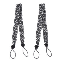 2Pcs Black Curtain Tiebacks Belt with Braided Polyester Rope for Elegant Drapery