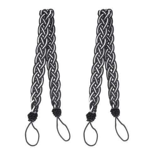 2Pcs Black Curtain Tiebacks Belt with Braided Polyester Rope for Elegant Drapery