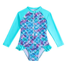 AWZXDE Baby Girls One Piece Swimsuits Long Sleeve With Hat Zipper Fashion Scale Print Beach Bathing Suit Summer Mint Green