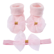 Soft Sole Baby Socks with Bow Hairband for Girls and Boys