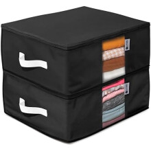 Cedar Clothes Storage Bag Organizer Set of 2 – Protects from Moths, Moisture, Dirt & Dust – Compatible with Underbed Storage – Black