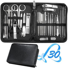 30-in-1 Manicure Set with Nail & Toenail Clippers, Pedicure Kit, Travel-Friendly Nail Tools (Black)
