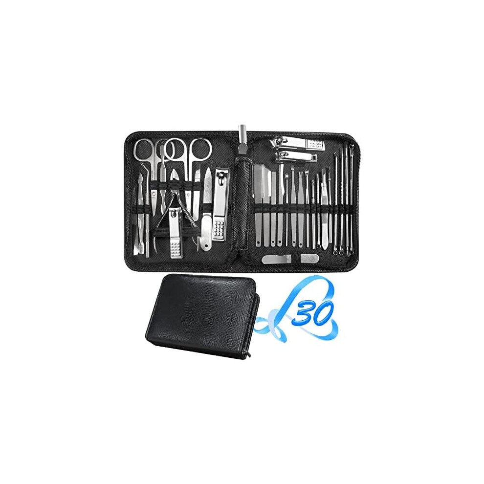 30-in-1 Manicure Set with Nail & Toenail Clippers, Pedicure Kit, Travel-Friendly Nail Tools (Black)