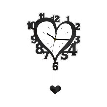 Acrylic Wall Clock with Arabic Numerals, Silent Movement, Heart Shape Decorative Black