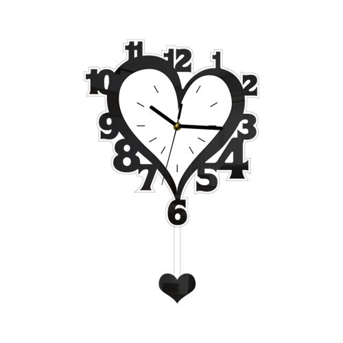 Acrylic Wall Clock with Arabic Numerals, Silent Movement, Heart Shape Decorative Black