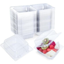 100pcs Clear Plastic Clamshell Containers with Lids – Thickened Disposable Food Boxes for Cake, Dessert, Salad, Sandwich, Fruit, Pastry, Hamburger,