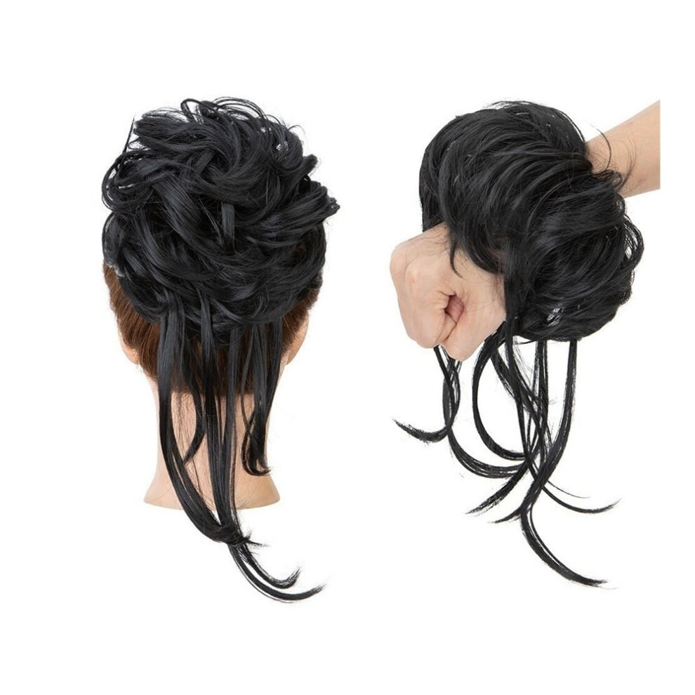 Unisex Messy Bun Hair Piece Synthetic Long Tousled Updo Hair Bun Extensions Elastic Wavy Hair Wrap Ponytail Hairpieces