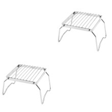 2Pièces Mini Barbecue Portable Pliable Argent Compact Extérieur