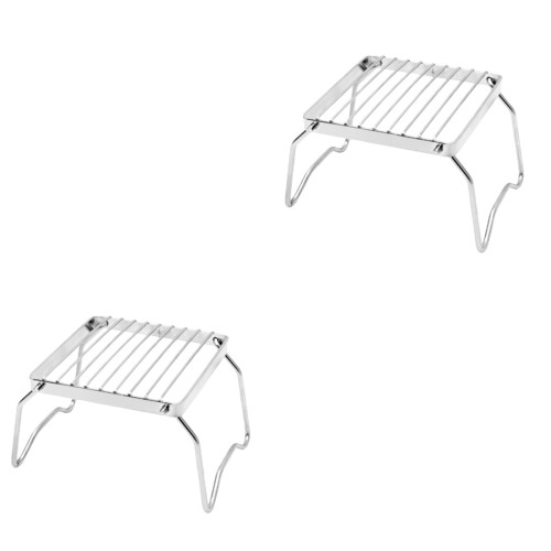 2Pièces Mini Barbecue Portable Pliable Argent Compact Extérieur