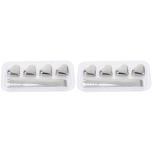 2Ensembles Pierres À Whisky Acier Inoxydable Argent Forme Coeur Bar