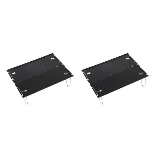 2Pièces Mini Table Pliante Camping Aluminium Noir Résistante Extérieur