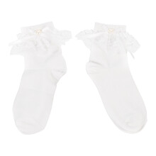 1Paire Chaussettes Uniforme Fille Coton Noeud Papillon Blanche