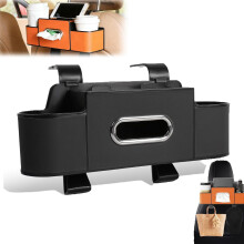 Organizador de encosto de cabeça para carro com porta-copos e porta-lenços preto