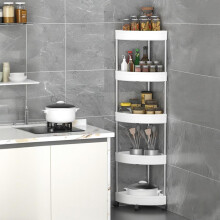 Rustproof 5-Tier Corner Shower Organizer with Wheels & Drain Holes, White