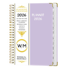 Agenda settimanale e mensile 2026, con linguette mensili, calendario, rilegatura a spirale, carta spessa, copertina flessibile.
