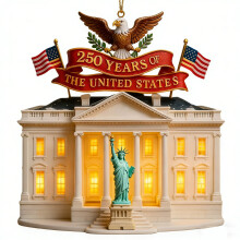 250th Anniversary USA Ornament – White House–Shaped Acrylic Decor with Patriotic Eagle & Flag, Compatible with Christmas Tree Hanging