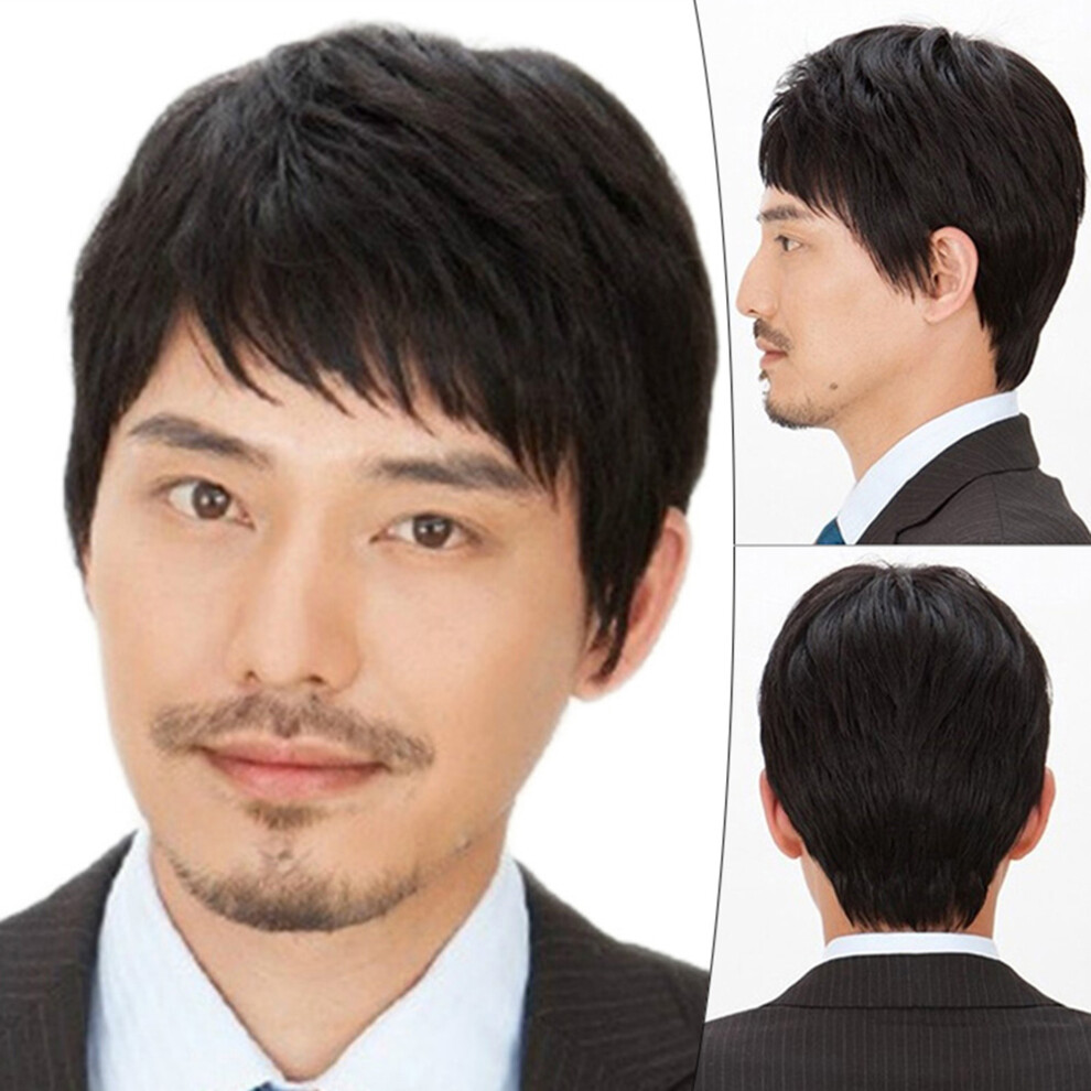 Hue-Grain Short Straight Men\'S Wigs - Fluffy Synthetic Hair