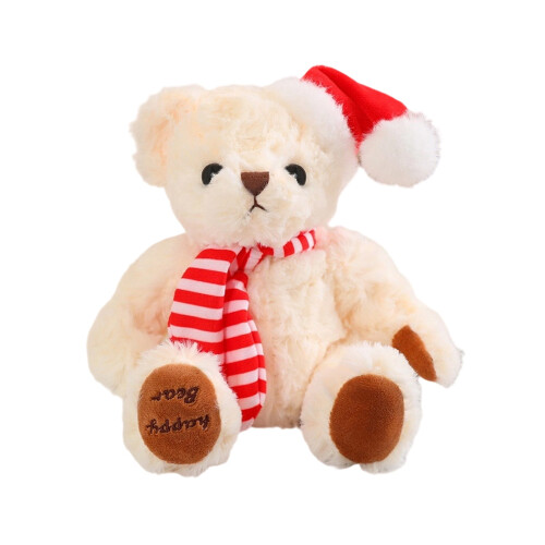 Urso de pelúcia natalino com gorro de Papai Noel