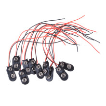 Paquete de 10 conectores de clip para batería tipo I de 9 V, cable largo de conexión suave para carcasa, conector negro/rojo, longitud del cable 15