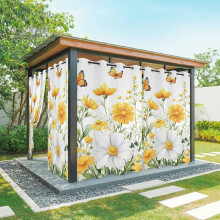 Yellow Daisy Outdoor Curtains, Waterproof, Butterfly Floral Grommet Design, 54x84in, 1 Panel – Compatible with Patio, Porch, Gazebo, Garden, Pergola