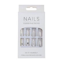 DESIGNICE Lot de 25 faux ongles, à poser instantanément, surface lisse, simple et élégante, argentés.