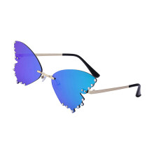 Lightweight Butterfly Sunglasses Protect,with Rhinestones Frameless Fashion Blue