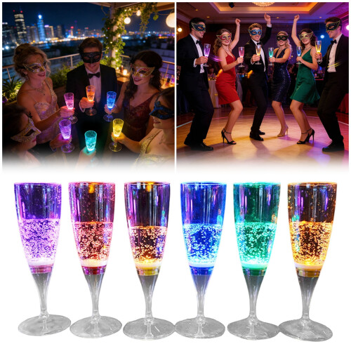 LED Champagne Flutes Water-Activated Multicolor 6-Pack