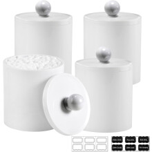 Paquete de 4 botes acrílicos para baño con tapa, compatibles con bolas de algodón, hisopos, discos desmaquillantes y sales de baño.
