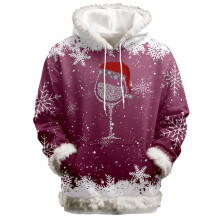 Damen-Kapuzenpullover mit flauschigem Besatz, bedruckter Tasche und Kordelzug