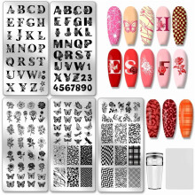 5 stk. bogstaver neglestempelplader rose blomst neglekunst stencils sommerfugle neglekunst skabeloner tekstur negle stencils med stempler og skrab
