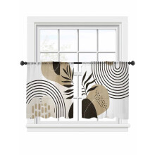 Brown Boho Sheer Curtains, Medieval Leaves & Geometric Design, Light Filtering Voile Drapes, Rod Pocket, 2 Panels (54"x45")