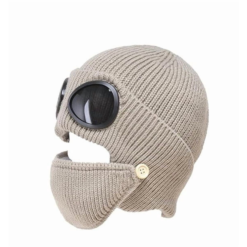 3 Pcs Unisex Winter Ski Hat with Goggles and Detachable Mask, Warm Knitted Beanie for Snowboarding Cold Weather, Windproof Face Protection-image-OPC-PS85J6X-NEW