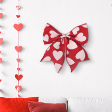 Valentines Day Decorations Cute Heart Shaped Printed Bow Embroidered Edge Bow Wall Decoration Romantic Home Decor for Living Room Bedroom