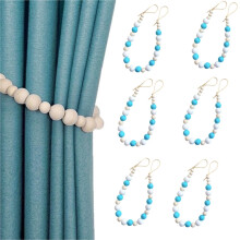 Pekkaxy 2pcs Boho Curtain Tiebacks with Wood Beads, Outdoor Farmhouse Holdbacks Compatible with Most Curtains