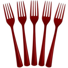 Fourchettes en plastique bordeaux, lot de 50, couverts jetables résistants – Compatibles avec les articles de fête et la vaisselle