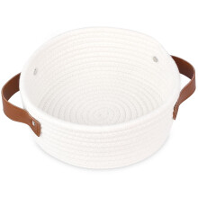 Mini storage basket, small cotton rope woven bin, cute decorative organizer for, bathroom spa, living room shelves, white