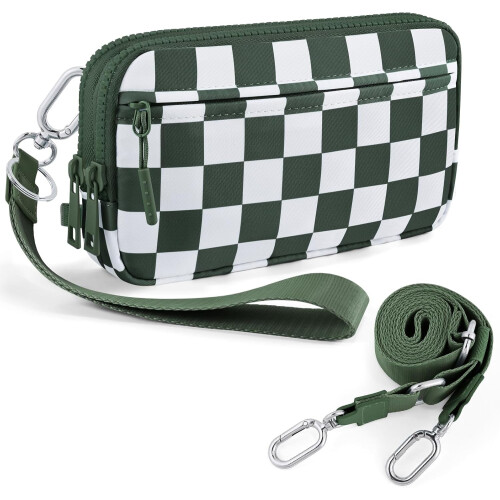 Καρό πορτοφόλια για γυναίκες, πορτοφόλι RFID crossbody με 4 φερμουάρ, θήκη πιστωτικής