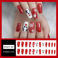 Kerst 24 stuks nepnagels met sneeuwvlokken, Franse nepnagels, acrylnagels A