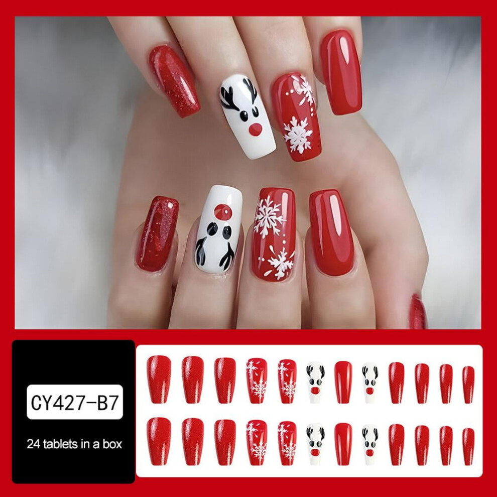 Christmas 24PCs False Fake Nails Snowflake French Fake Nails Acrylic Nail A