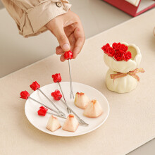 Ensemble de fourchettes à fruits en forme de rose pour la Saint-Valentin, vase en céramique créatif avec 12 fourchettes à dessert en métal pour