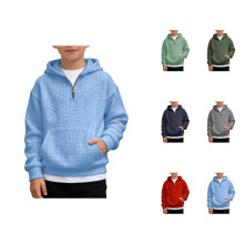 Boys Quarter Zip Knit Hoodie Long Sleeve Pullover Casual Athletic Sweatshirt For Kids Youth Teens Comfortable Soft