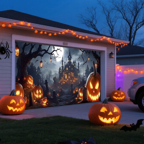 Halloween Garage Banner 210x480cm Stofbaggrund