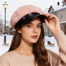 Lammbaskerhatt Vinter Varm Mjuk Skärmkeps Daglig Ledigt Målarstil Mode Huvudbonader För Dam Rosa En Storlek