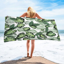Sneldrogende microvezel strandhanddoek, 76 x 152 cm, lichtgewicht en zacht, kustachtig veelkleurig eucalyptusdesign – geschikt voor resort, yoga en