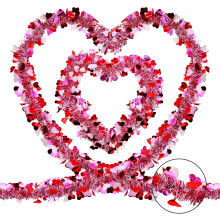 4-Pack 6.6 ft Valentine's Tinsel Garlands with Hearts – Metallic Fringe Glitter Streamers for Wedding, Engagement, Anniversary Decor (Compatible