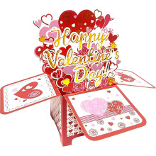 Carte de Saint-Valentin 3D pop-up avec enveloppe et étiquette, carte d'anniversaire, carte pop-up en forme de boîte cubique pour femme, petite