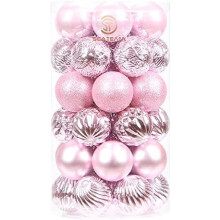 41-Pack Pink Christmas Ball Ornaments, 60mm Shatterproof Plastic Baubles with Strings – Compatible with Xmas Tree, Wedding & Party Decor